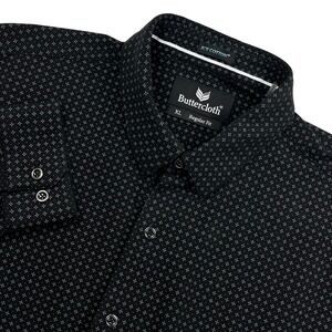 Buttercloth Icy Cotton Black Long Sleeve Button Down Shirt Mens XL Geometric